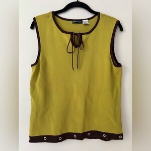 Y2K Boho Green and brown Fairy Garden sleeveless Granola Cottage Top -Size Small